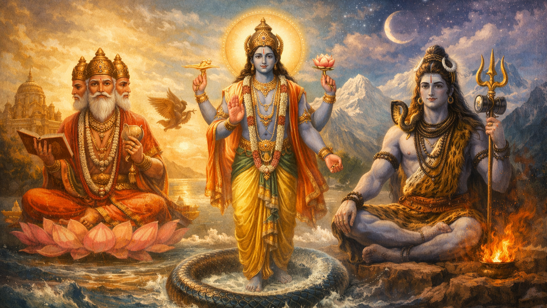 The Hindu Trinity: Brahma, Vishnu and Shiva
